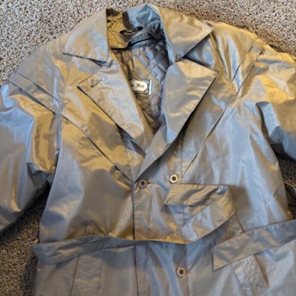 80s Vintage British Mist Gold Trench Coat size 16 - Picture 3 of 7